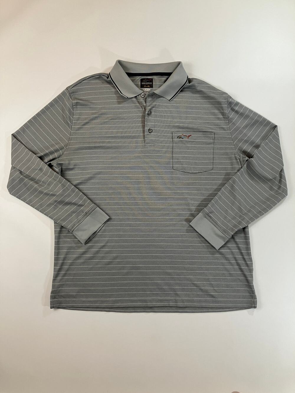 Greg Norman Tasso Elba XL Play Dry Golf Polo Shirt Long Sleeve Gray Striped